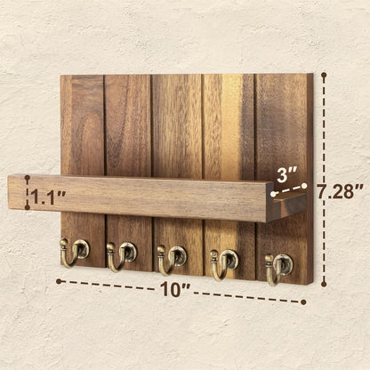 Decorative Key and Mail Holder for Wall - Farmhouse 15 Inches Floating Shelf with 7 Sturdy Key Hooks for Home Entryway Wall Decor - Rustic Key Racks (Black,15-inch)