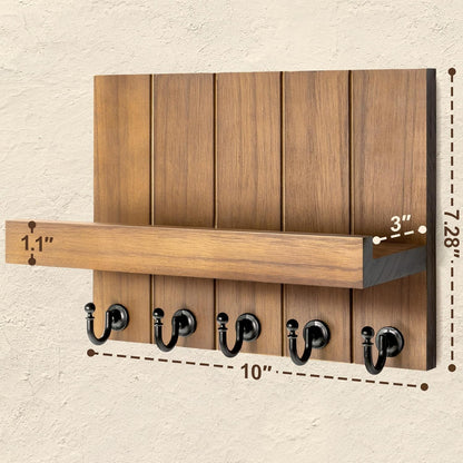 Decorative Key and Mail Holder for Wall - Farmhouse 15 Inches Floating Shelf with 7 Sturdy Key Hooks for Home Entryway Wall Decor - Rustic Key Racks (Black,15-inch)