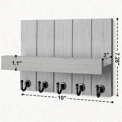 Decorative Key and Mail Holder for Wall - Farmhouse 15 Inches Floating Shelf with 7 Sturdy Key Hooks for Home Entryway Wall Decor - Rustic Key Racks (Black,15-inch)
