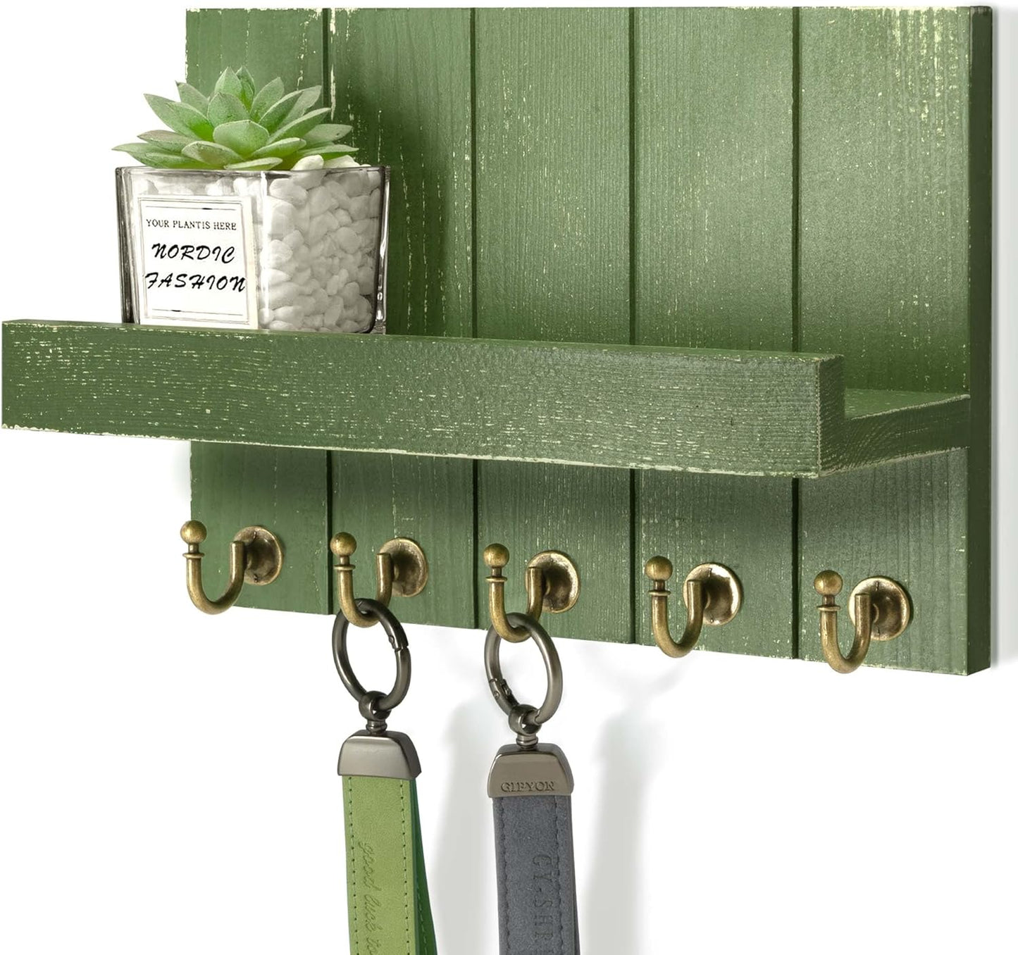 Decorative Key and Mail Holder for Wall - Farmhouse 15 Inches Floating Shelf with 7 Sturdy Key Hooks for Home Entryway Wall Decor - Rustic Key Racks (Black,15-inch)