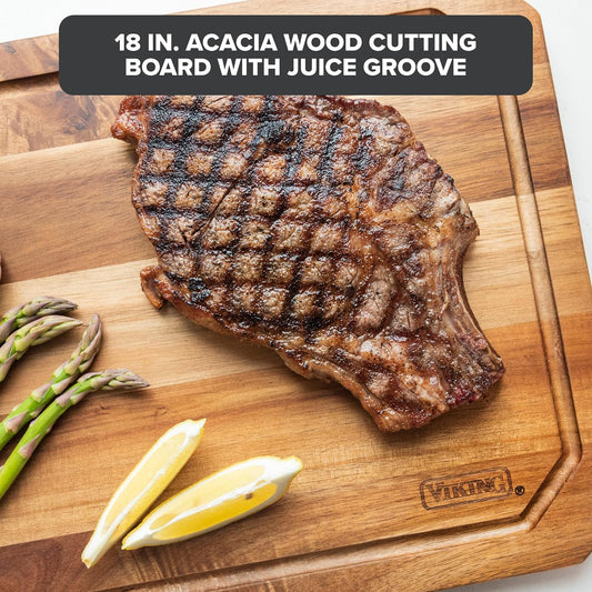 Cutting Board, Acacia Wood Kitchen Carving Board with Juice Groove, 18 x 12 x 0.75 Inch