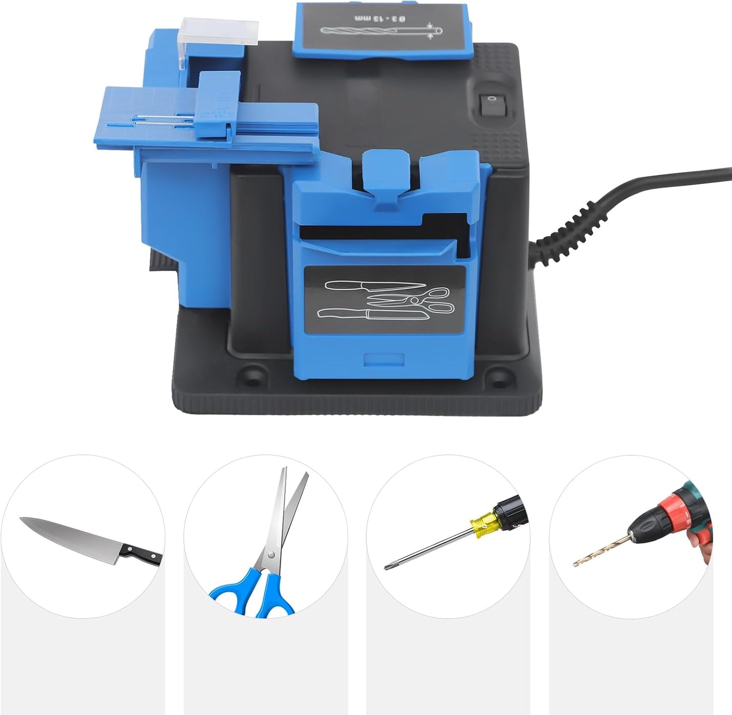 96W 110V Electric Knife Sharpeners, 1350RPM Multifunctional Drill Bit Sharpener Electric Sharpening Machine,adjustable angle 15°-50° Household Cutter Scissor Sharpener Tabletop Knife Sharpener