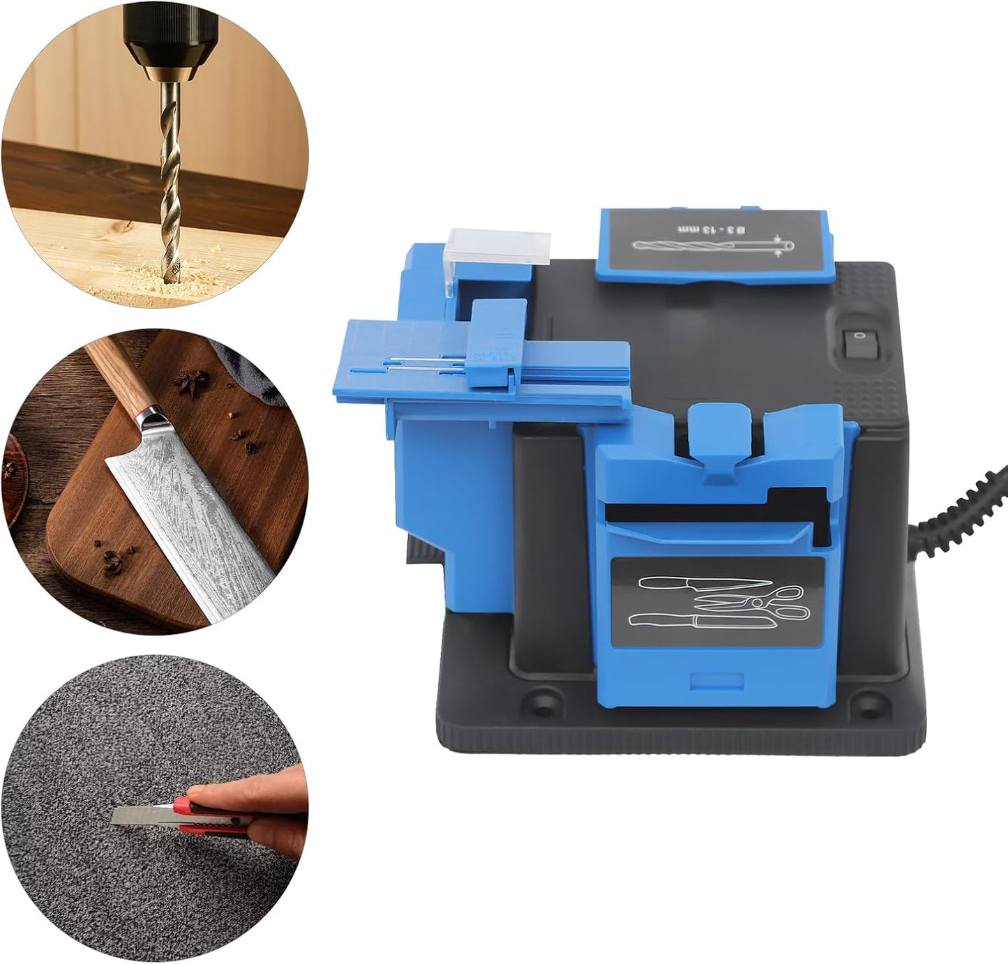 96W 110V Electric Knife Sharpeners, 1350RPM Multifunctional Drill Bit Sharpener Electric Sharpening Machine,adjustable angle 15°-50° Household Cutter Scissor Sharpener Tabletop Knife Sharpener