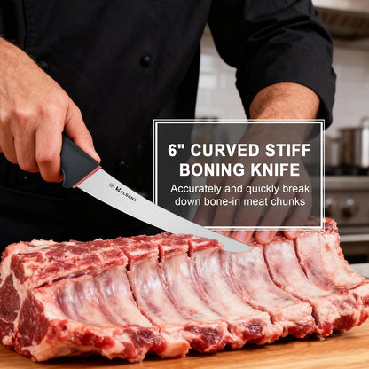 6" Curved Stiff Boning Knife, Non-Slip Grip for Meat Cutting | Non-Slip SoftGrip Handle, Sharp, High-Carbon Steel, Effortless Deboning, For Beef, Pork & Poultry, Ideal for Filleting.