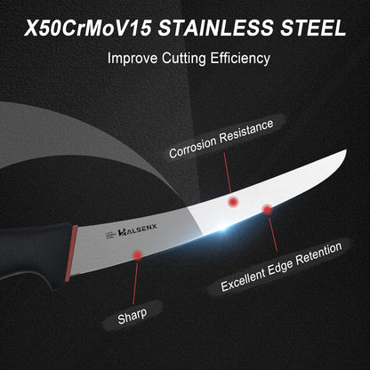 6" Curved Stiff Boning Knife, Non-Slip Grip for Meat Cutting | Non-Slip SoftGrip Handle, Sharp, High-Carbon Steel, Effortless Deboning, For Beef, Pork & Poultry, Ideal for Filleting.