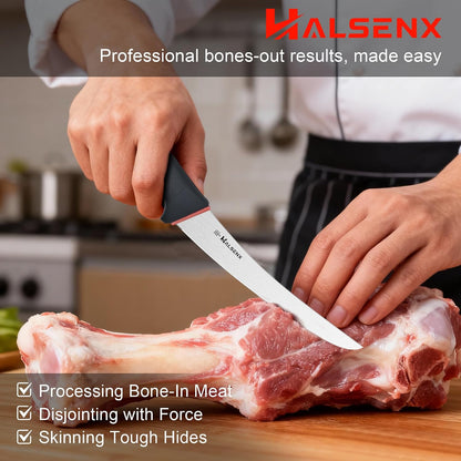 6" Curved Stiff Boning Knife, Non-Slip Grip for Meat Cutting | Non-Slip SoftGrip Handle, Sharp, High-Carbon Steel, Effortless Deboning, For Beef, Pork & Poultry, Ideal for Filleting.