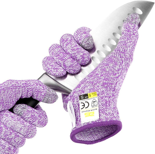 Cut Resistant Gloves, Level 5 HPPE, Purple, Large | Level 5 Cut Resistance, Food-Safe Material - For Chefs, BBQ, Cooking & Kitchen Use