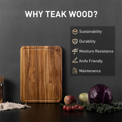 3 Pack Teak Wood Cutting Board Set for Kitchen Charcuterie Board Serving Heavy Duty Non Toxic Slip Over Sink Solid Thick Haus Wooden Chopping Board Large Big Small Meat Best Kitchen Mother Gift