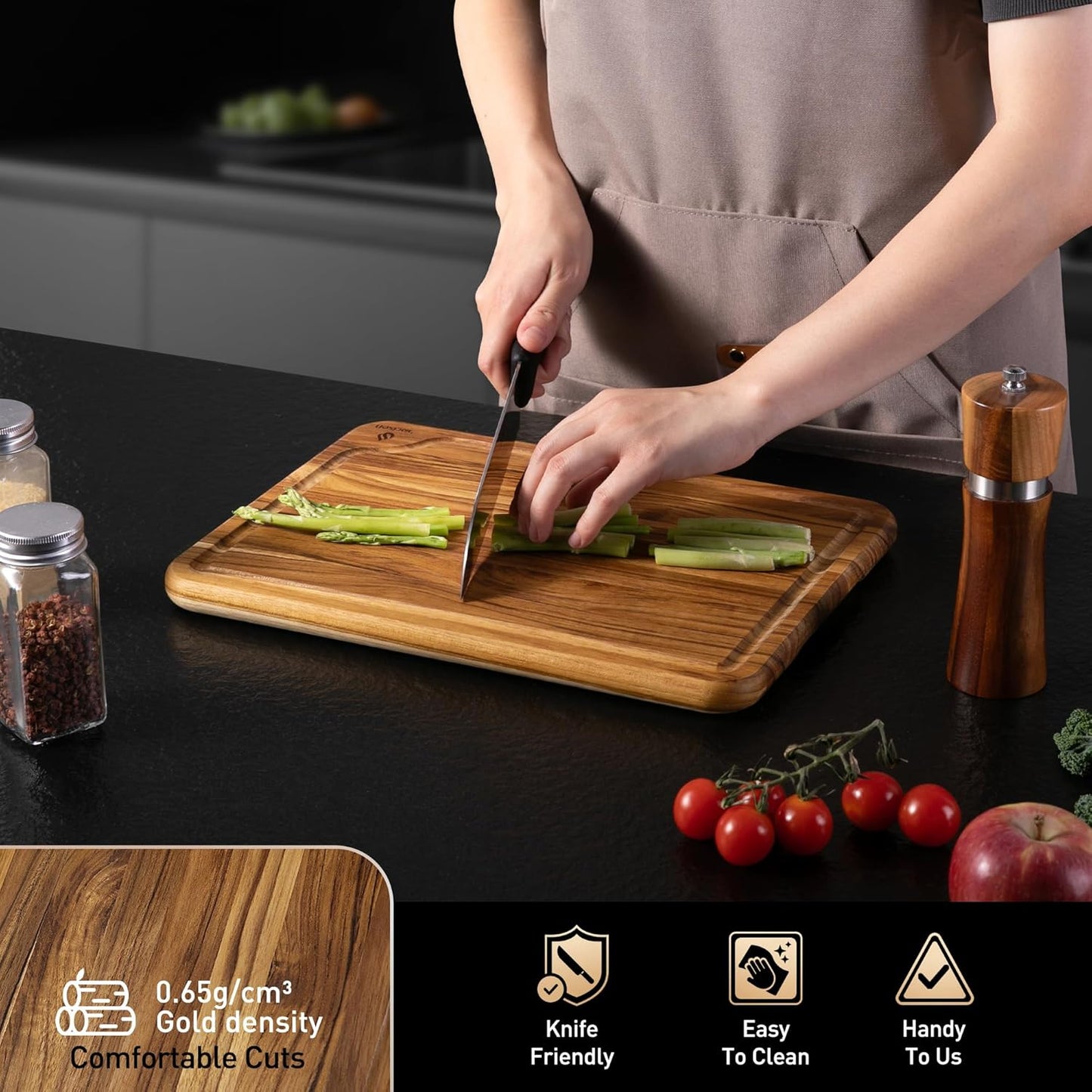 3 Pack Teak Wood Cutting Board Set for Kitchen Charcuterie Board Serving Heavy Duty Non Toxic Slip Over Sink Solid Thick Haus Wooden Chopping Board Large Big Small Meat Best Kitchen Mother Gift