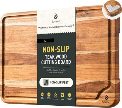 3 Pack Teak Wood Cutting Board Set for Kitchen Charcuterie Board Serving Heavy Duty Non Toxic Slip Over Sink Solid Thick Haus Wooden Chopping Board Large Big Small Meat Best Kitchen Mother Gift