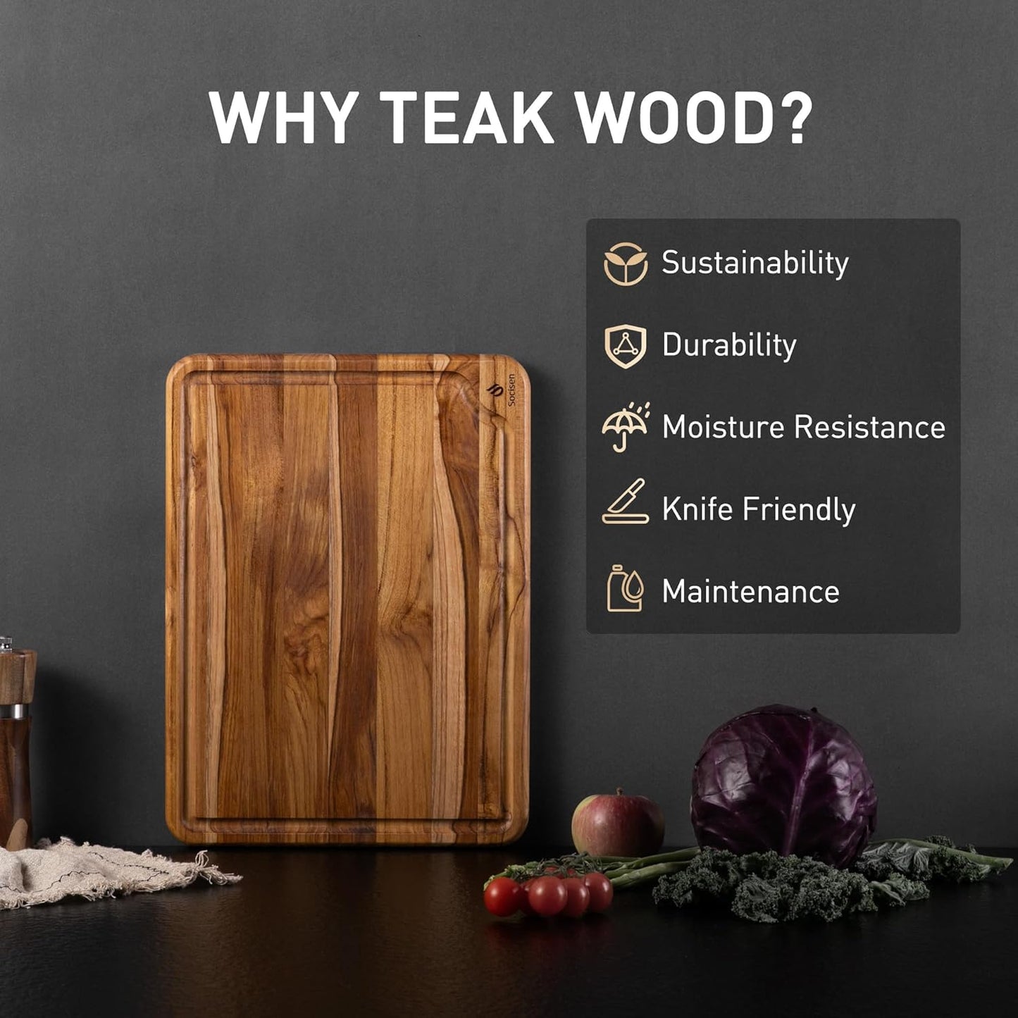 3 Pack Teak Wood Cutting Board Set for Kitchen Charcuterie Board Serving Heavy Duty Non Toxic Slip Over Sink Solid Thick Haus Wooden Chopping Board Large Big Small Meat Best Kitchen Mother Gift