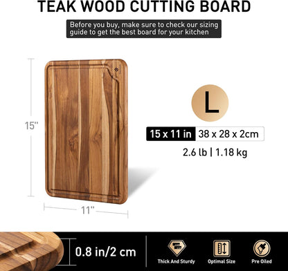 3 Pack Teak Wood Cutting Board Set for Kitchen Charcuterie Board Serving Heavy Duty Non Toxic Slip Over Sink Solid Thick Haus Wooden Chopping Board Large Big Small Meat Best Kitchen Mother Gift