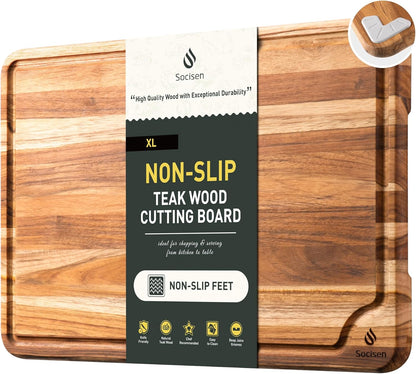 3 Pack Teak Wood Cutting Board Set for Kitchen Charcuterie Board Serving Heavy Duty Non Toxic Slip Over Sink Solid Thick Haus Wooden Chopping Board Large Big Small Meat Best Kitchen Mother Gift
