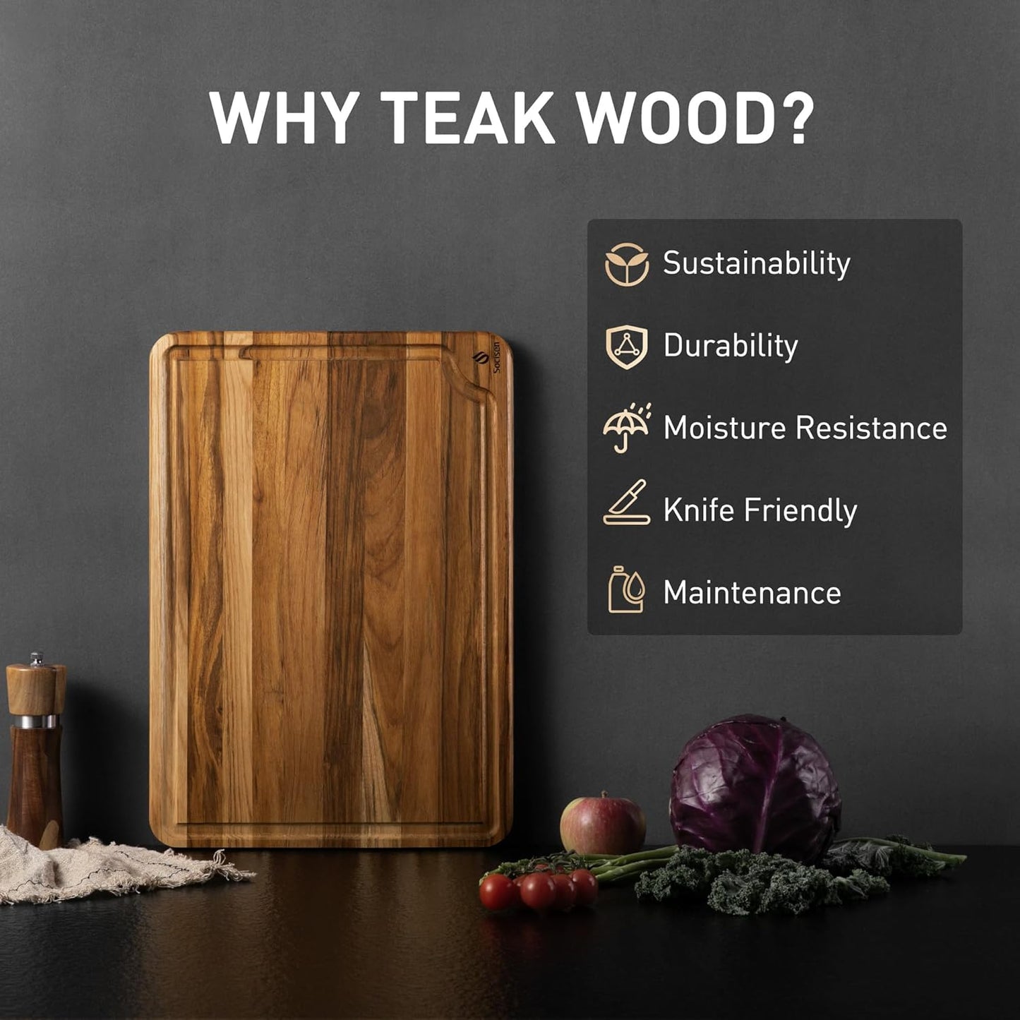 3 Pack Teak Wood Cutting Board Set for Kitchen Charcuterie Board Serving Heavy Duty Non Toxic Slip Over Sink Solid Thick Haus Wooden Chopping Board Large Big Small Meat Best Kitchen Mother Gift