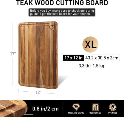3 Pack Teak Wood Cutting Board Set for Kitchen Charcuterie Board Serving Heavy Duty Non Toxic Slip Over Sink Solid Thick Haus Wooden Chopping Board Large Big Small Meat Best Kitchen Mother Gift