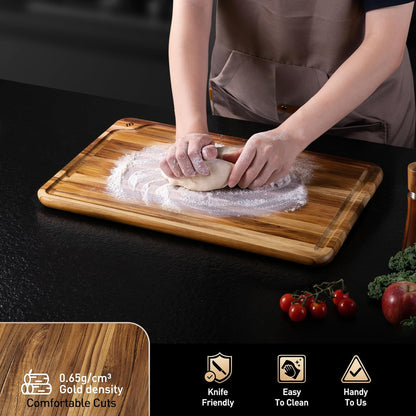 3 Pack Teak Wood Cutting Board Set for Kitchen Charcuterie Board Serving Heavy Duty Non Toxic Slip Over Sink Solid Thick Haus Wooden Chopping Board Large Big Small Meat Best Kitchen Mother Gift
