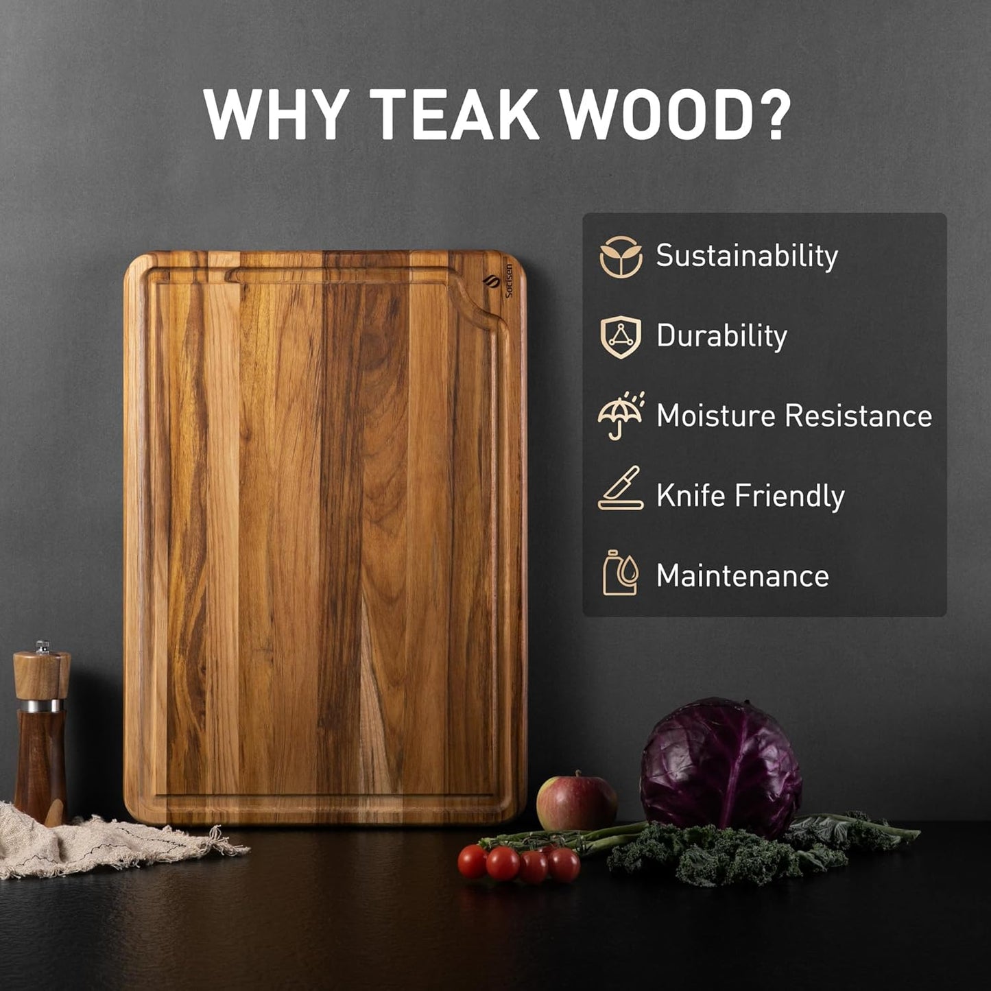 3 Pack Teak Wood Cutting Board Set for Kitchen Charcuterie Board Serving Heavy Duty Non Toxic Slip Over Sink Solid Thick Haus Wooden Chopping Board Large Big Small Meat Best Kitchen Mother Gift