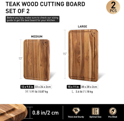 3 Pack Teak Wood Cutting Board Set for Kitchen Charcuterie Board Serving Heavy Duty Non Toxic Slip Over Sink Solid Thick Haus Wooden Chopping Board Large Big Small Meat Best Kitchen Mother Gift