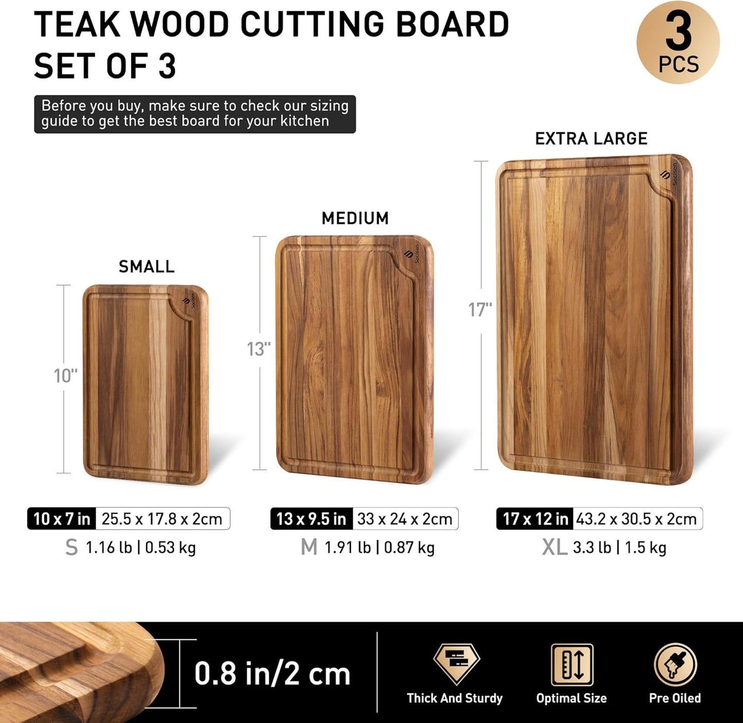 3 Pack Teak Wood Cutting Board Set for Kitchen Charcuterie Board Serving Heavy Duty Non Toxic Slip Over Sink Solid Thick Haus Wooden Chopping Board Large Big Small Meat Best Kitchen Mother Gift