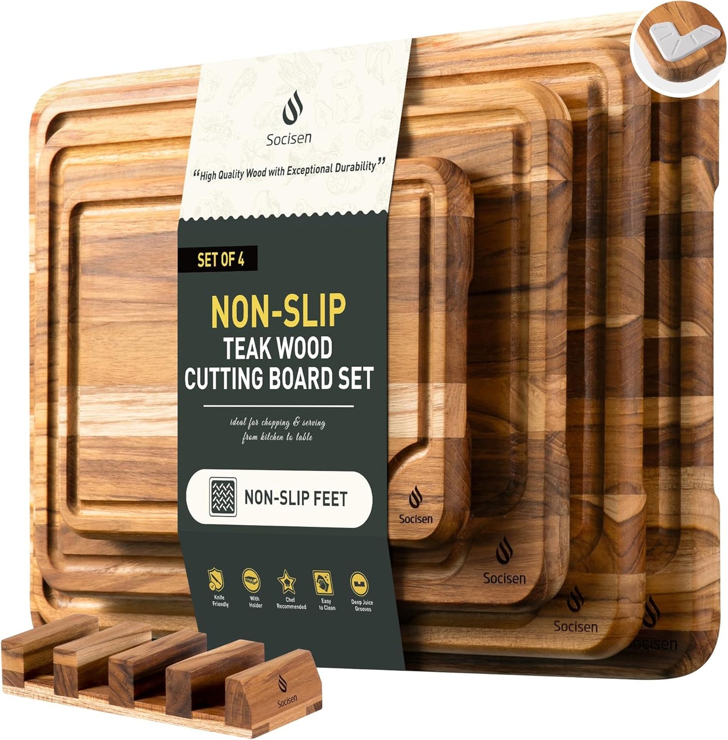 3 Pack Teak Wood Cutting Board Set for Kitchen Charcuterie Board Serving Heavy Duty Non Toxic Slip Over Sink Solid Thick Haus Wooden Chopping Board Large Big Small Meat Best Kitchen Mother Gift
