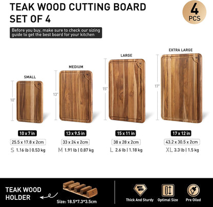 3 Pack Teak Wood Cutting Board Set for Kitchen Charcuterie Board Serving Heavy Duty Non Toxic Slip Over Sink Solid Thick Haus Wooden Chopping Board Large Big Small Meat Best Kitchen Mother Gift