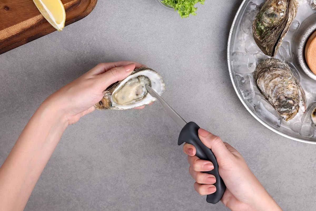 Shucker Paddy Oyster Knife, Ergonomic Pistol Grip Oyster Shucking Knife with Finger Guard, 3in Stainless Steel Blade, Dishwasher Safe, Professional Oyster Opener