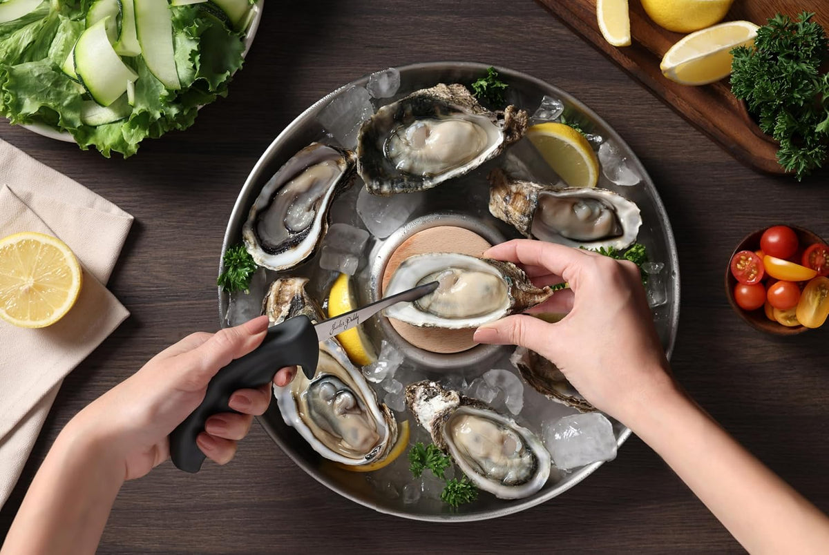 Shucker Paddy Oyster Knife, Ergonomic Pistol Grip Oyster Shucking Knife with Finger Guard, 3in Stainless Steel Blade, Dishwasher Safe, Professional Oyster Opener