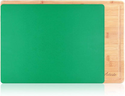 28744 Bamboo Cutting Board and Flexible Cutting Mat Set, 2-Piece Food Prep Board Set with Juice Groove, Green, 12 x 18 Inch and 11.5 x 15 Inch