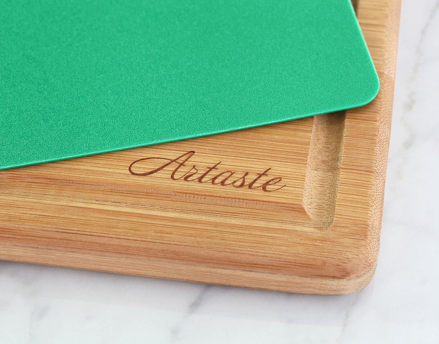 28744 Bamboo Cutting Board and Flexible Cutting Mat Set, 2-Piece Food Prep Board Set with Juice Groove, Green, 12 x 18 Inch and 11.5 x 15 Inch