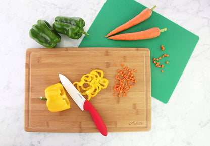 28744 Bamboo Cutting Board and Flexible Cutting Mat Set, 2-Piece Food Prep Board Set with Juice Groove, Green, 12 x 18 Inch and 11.5 x 15 Inch