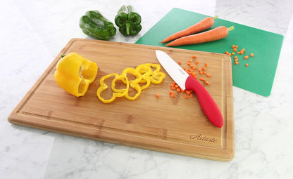 28744 Bamboo Cutting Board and Flexible Cutting Mat Set, 2-Piece Food Prep Board Set with Juice Groove, Green, 12 x 18 Inch and 11.5 x 15 Inch
