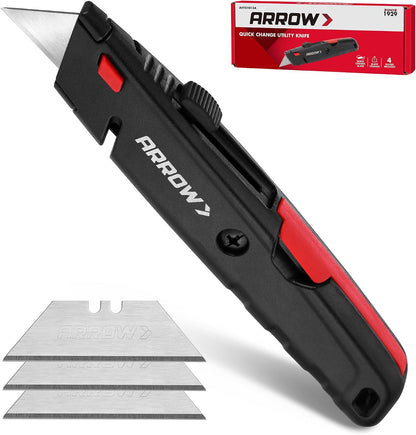 ARROW Retractable Box Cutter, Quick Change Utility Knife with 4 SK2 Blades