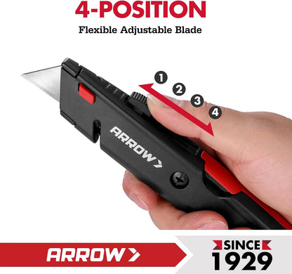 ARROW Retractable Box Cutter, Quick Change Utility Knife with 4 SK2 Blades