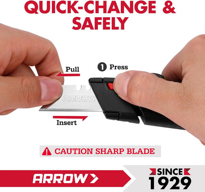 ARROW Retractable Box Cutter, Quick Change Utility Knife with 4 SK2 Blades