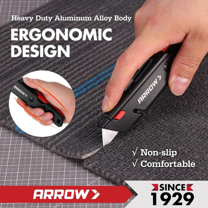 ARROW Retractable Box Cutter, Quick Change Utility Knife with 4 SK2 Blades