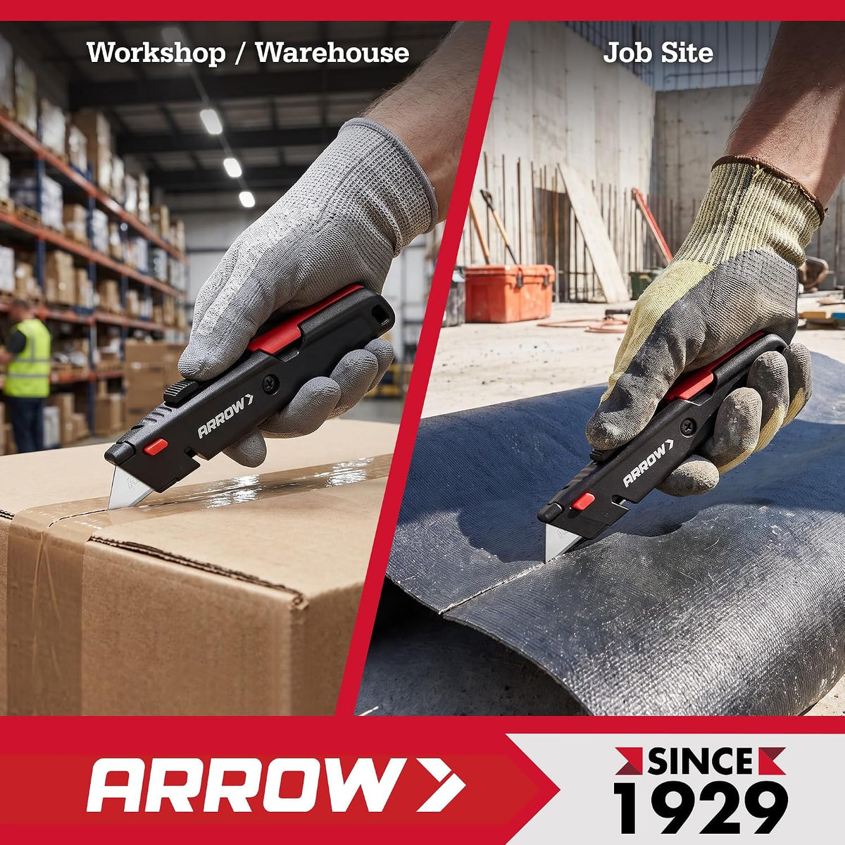 ARROW Retractable Box Cutter, Quick Change Utility Knife with 4 SK2 Blades
