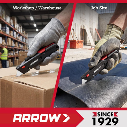 ARROW Retractable Box Cutter, Quick Change Utility Knife with 4 SK2 Blades