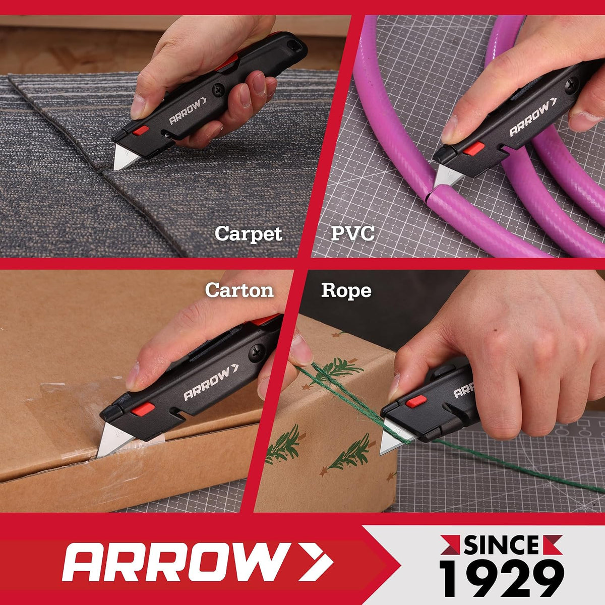 ARROW Retractable Box Cutter, Quick Change Utility Knife with 4 SK2 Blades
