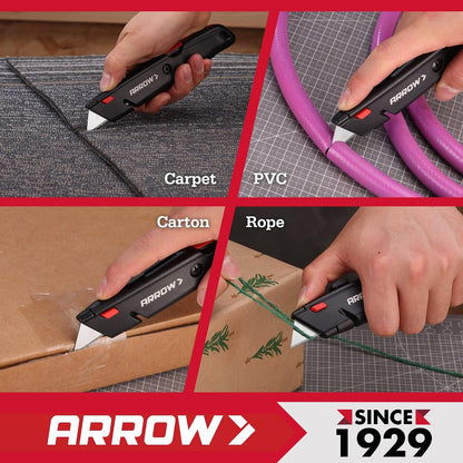 ARROW Retractable Box Cutter, Quick Change Utility Knife with 4 SK2 Blades