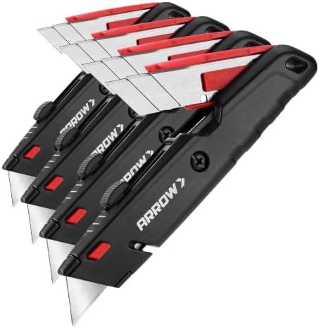 ARROW Retractable Box Cutter, Quick Change Utility Knife with 4 SK2 Blades