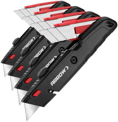 ARROW Retractable Box Cutter, Quick Change Utility Knife with 4 SK2 Blades