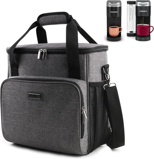 Coffee Maker Travel Bag Compatible with Keurig K-Slim, Keurig K-Supreme or Other Accessories, Portable Coffee Maker Case with Shoulder Strap for Travel, Grey