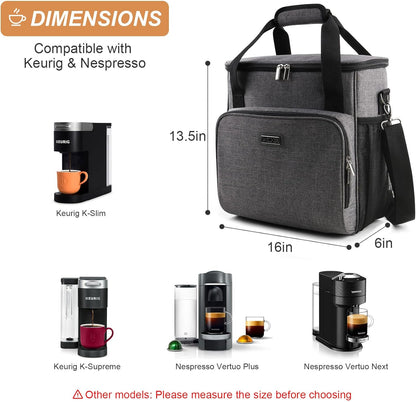Coffee Maker Travel Bag Compatible with Keurig K-Slim, Keurig K-Supreme or Other Accessories, Portable Coffee Maker Case with Shoulder Strap for Travel, Grey