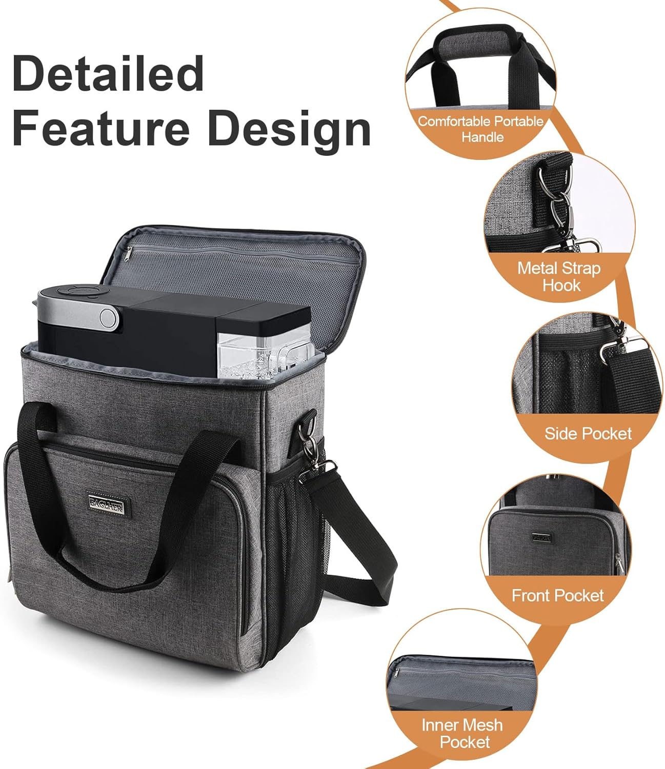 Coffee Maker Travel Bag Compatible with Keurig K-Slim, Keurig K-Supreme or Other Accessories, Portable Coffee Maker Case with Shoulder Strap for Travel, Grey