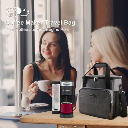 Coffee Maker Travel Bag Compatible with Keurig K-Slim, Keurig K-Supreme or Other Accessories, Portable Coffee Maker Case with Shoulder Strap for Travel, Grey