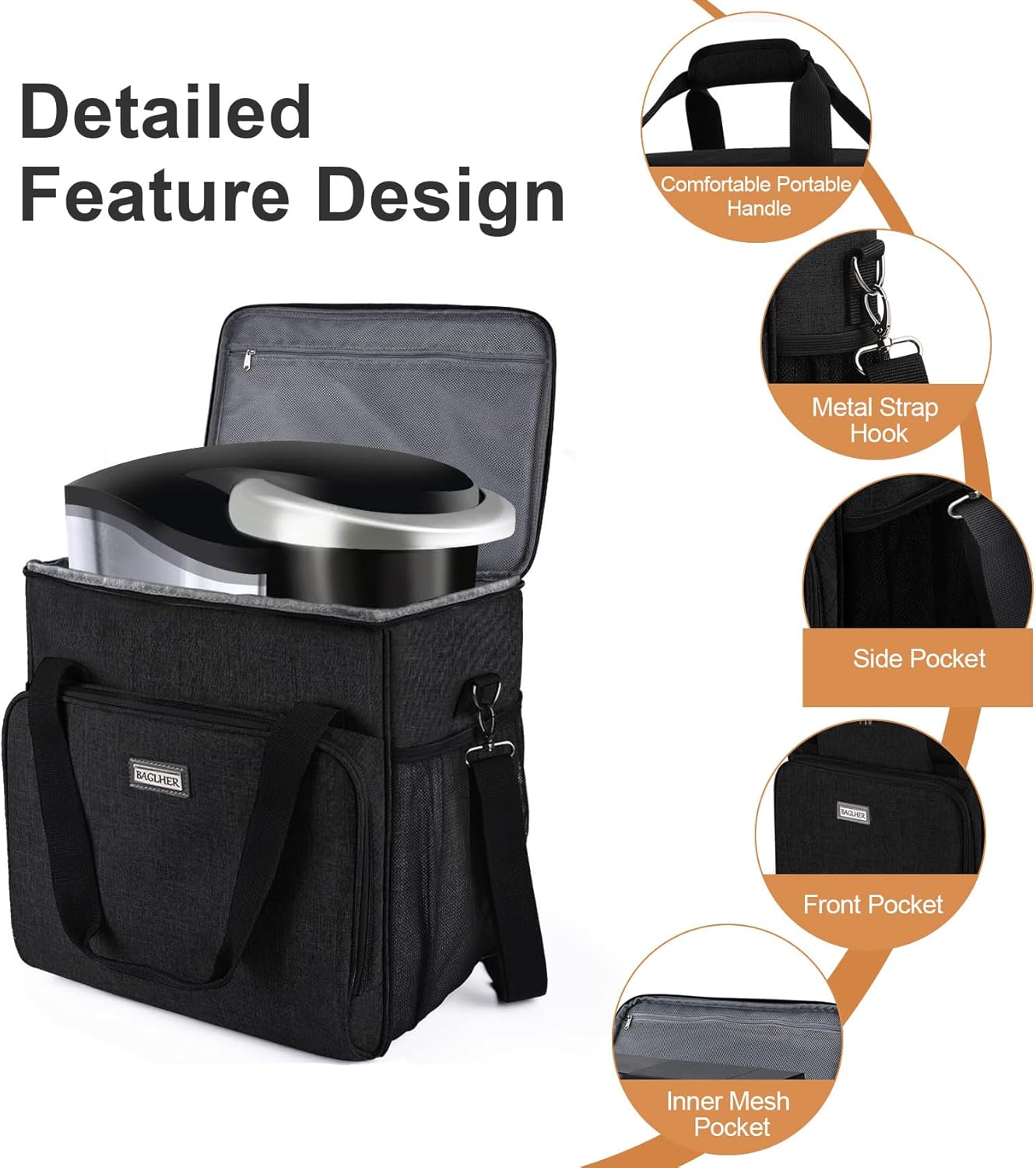 Coffee Maker Travel Bag Compatible with Keurig K-Slim, Keurig K-Supreme or Other Accessories, Portable Coffee Maker Case with Shoulder Strap for Travel, Grey