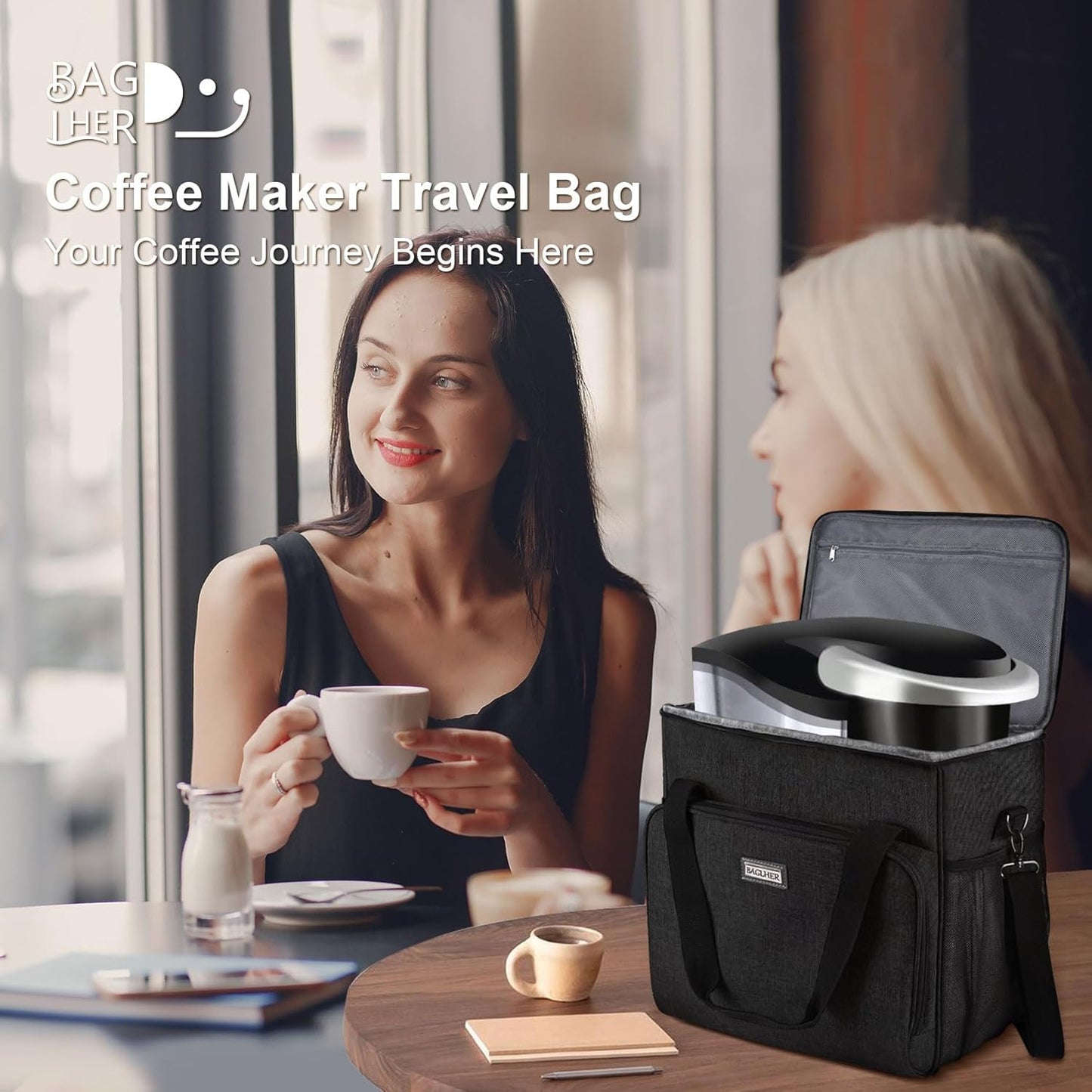 Coffee Maker Travel Bag Compatible with Keurig K-Slim, Keurig K-Supreme or Other Accessories, Portable Coffee Maker Case with Shoulder Strap for Travel, Grey