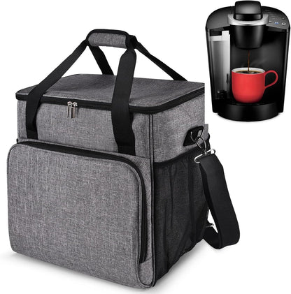 Coffee Maker Travel Bag Compatible with Keurig K-Slim, Keurig K-Supreme or Other Accessories, Portable Coffee Maker Case with Shoulder Strap for Travel, Grey
