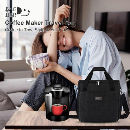 Coffee Maker Travel Bag Compatible with Keurig K-Slim, Keurig K-Supreme or Other Accessories, Portable Coffee Maker Case with Shoulder Strap for Travel, Grey