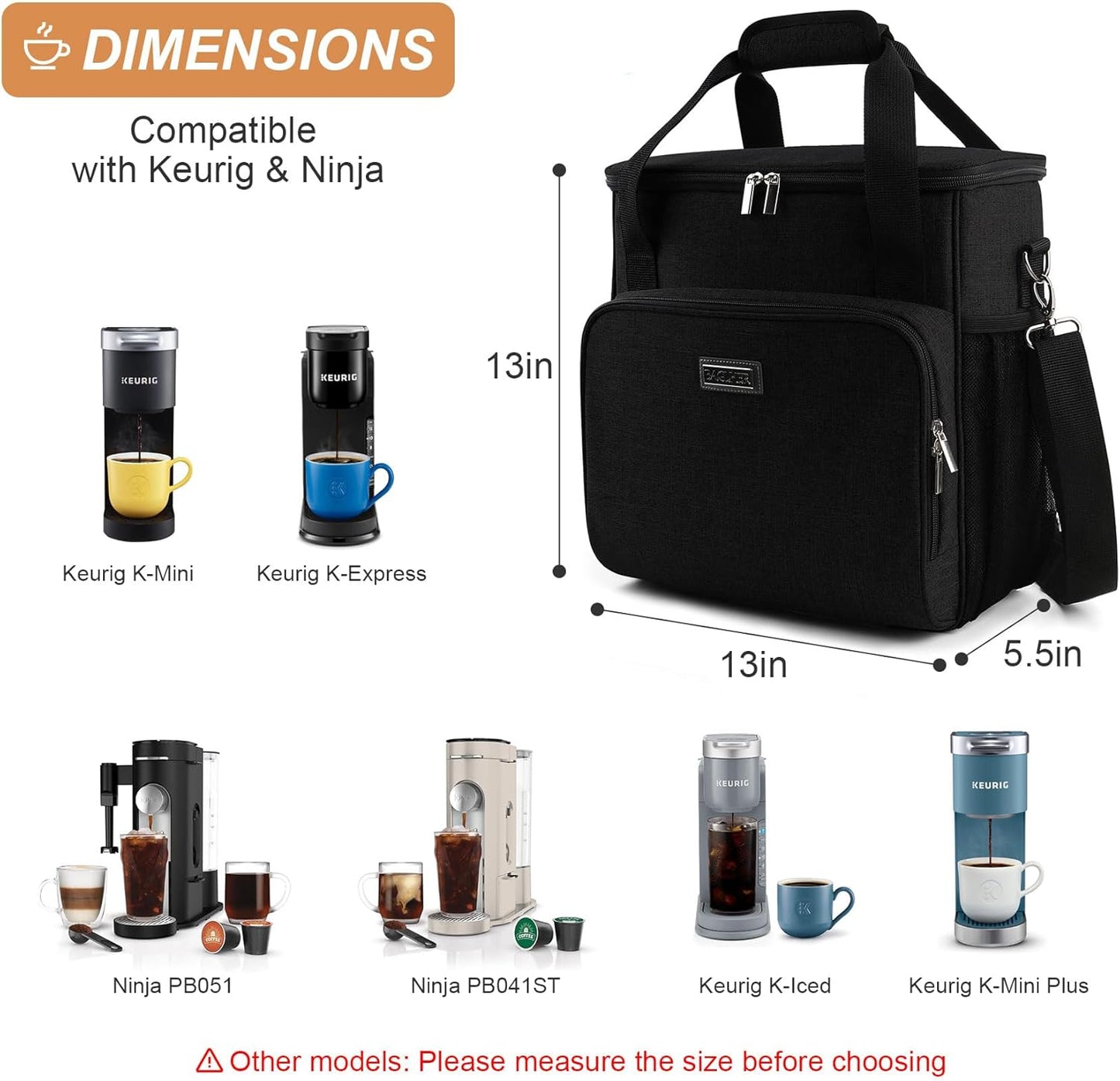 Coffee Maker Travel Bag Compatible with Keurig K-Slim, Keurig K-Supreme or Other Accessories, Portable Coffee Maker Case with Shoulder Strap for Travel, Grey